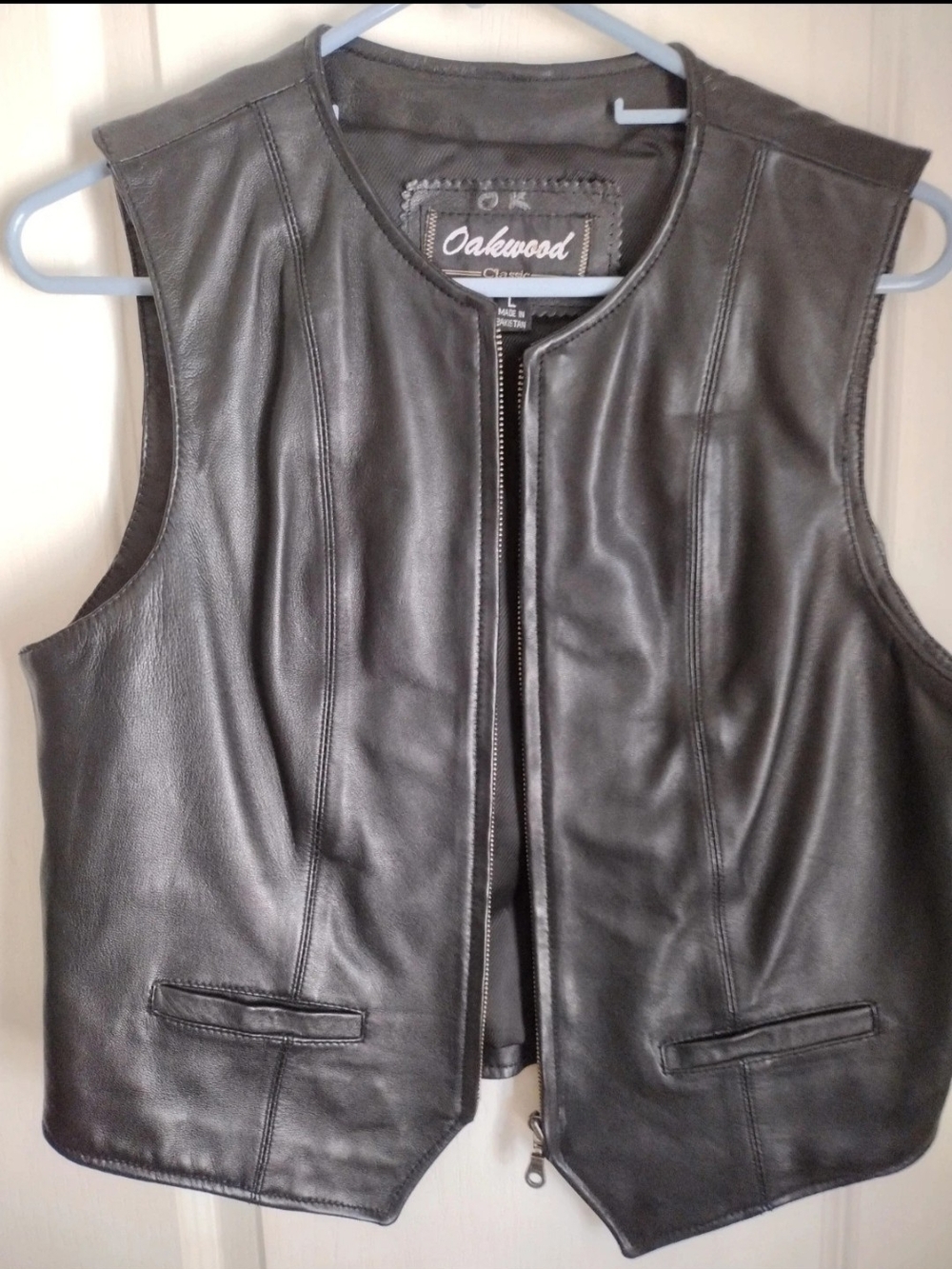Oakwood Vintage Women's Black Leather Vest Jacket Size Large